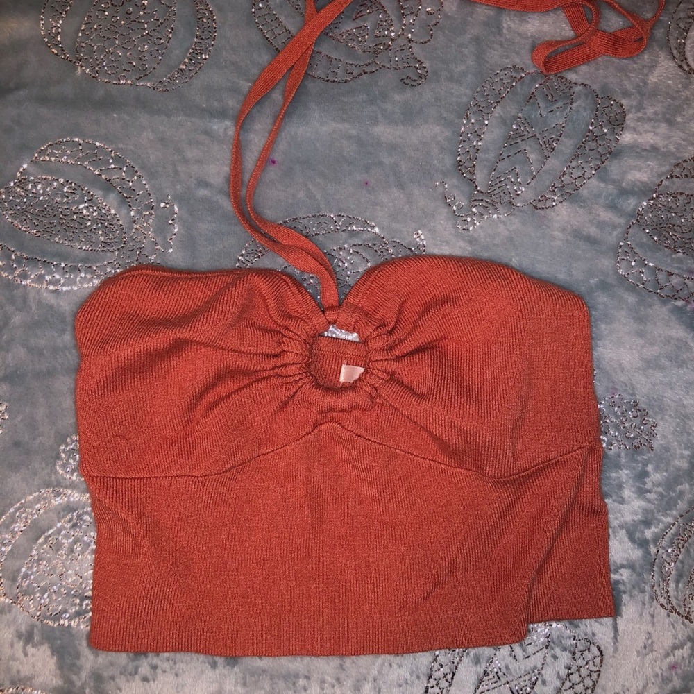 Coral crop top , super cute lace up by the neck